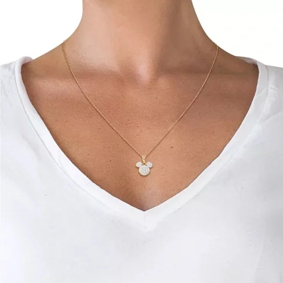 DISNEY. Crystal Mickey Mouse Pendant Necklace in 18K Gold Plated Sterling, 18” - Picture 3 of 7
